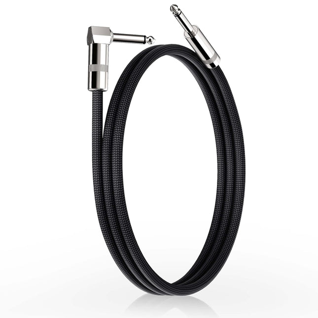 Short Guitar Cable 3.3ft, Amp Chord Electric Guitar Aux Amp Cord Braided, TS 1/4 Quarter Inch Straight to Right Angle