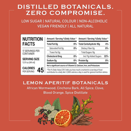 Abstinence Blood Orange Non Alcoholic Aperitif, 750ml, Award-Winning, Botanical Inspired, Bittersweet Non Alcoholic Drink, Distilled Non Alcoholic Spirits, Zero Proof Mocktail Alternative