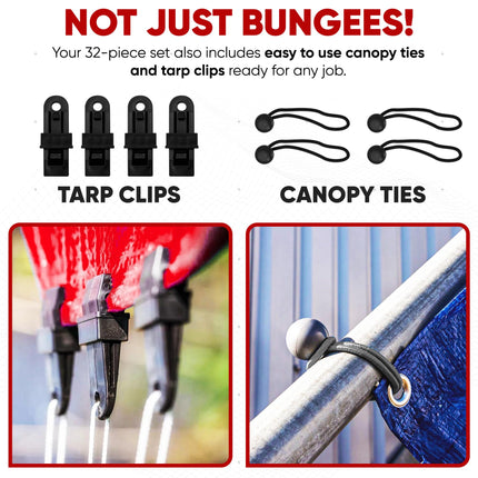 Bungee Cords with Hooks, 32pk 10" 18" 24" 32" 40 Bungees & Tarp Ties - photo 5