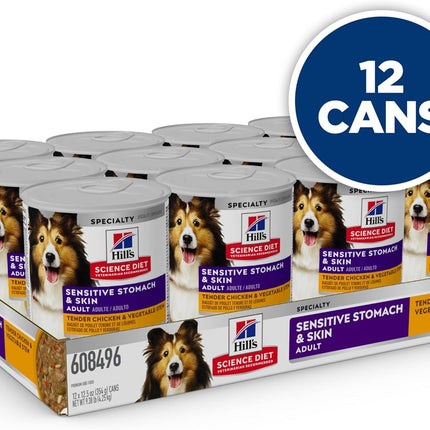 Hill's Science Diet Adult Sensitive Stomach & Skin Wet Dog Food, Chicken & Vegetable Stew, 12.5 oz. Cans, 12-Pack