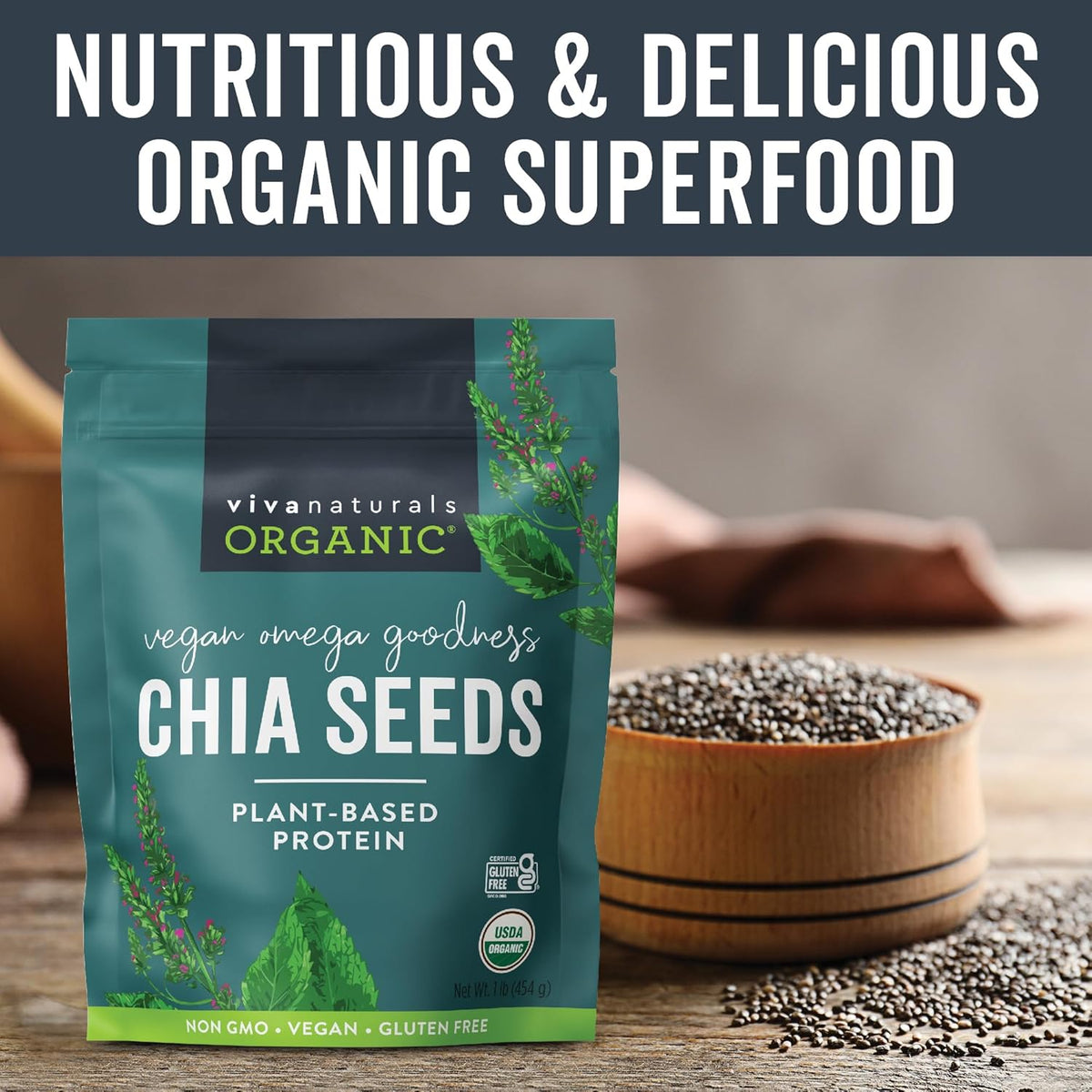 Organic Chia Seeds, 1 lb, 16 Oz – Plant-Based Omega-3 and Vegan Protein, Gluten Free & Non-GMO, Perfect - photo 3