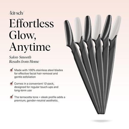 Kitsch Dermaplane Razor for Women Face – Face Razors for Women & Men, Eye Brow Razors & Face Shaver – Exfoliating Facial Razor & Dermaplaner as Skin Care Tool for Smoother Skin - Black, 6 pcs