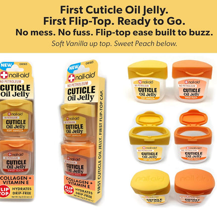 Nail-Aid Cuticle Oil Jelly, Press-On Friendly Non-Drip Cuticle Treatment for Dry Cracked Cuticles and Hangnails, Collagen + Vitamin E, CleanClick™ Secure Flip-Top Cap, Petroleum-Free