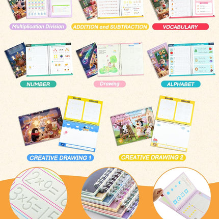 Magic Grooved Writing Practice for Kids Ages 3–8 – 8-Book Reusable 3D Handwriting & Tracing Workbook Kit with Disappearing Ink, Preschool Learning Activity