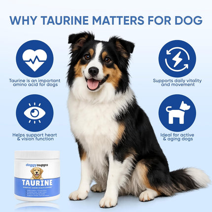 Doggy Supps Taurine for Dogs, Taurine Supplement for Dogs, Immune Support, Boost Energy & Vitality, Skin & Coat Health for Heart, Vision & Daily Wellness, 200 Grams (1)