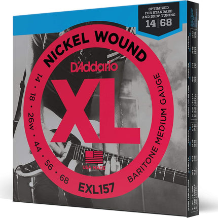 D'Addario Electric Guitar Strings, XL Nickel, EXL157, Baritone Medium Gauge 14-68, 6-String Set, Pack of 3