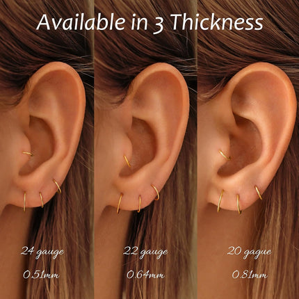 Small Thin Hoop Earrings for Women,Tiny Huggie Hoop Rings for Cartilage,Helix,Targus,Conch,Nose,22g/24g/20g,14K Gold Filled/Sterling Silver/Rose Gold,5mm/6mm/7mm/8mm/9mm/10mm