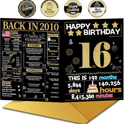 Joycard 16th Birthday Card with Envelope, 16th Birthday Decorations for Girls Boys, 16th Birthday Gifts for Daughter Son, Happy Birthday Cards for 16 Year Old Grandson Granddaughter, Back in 2010