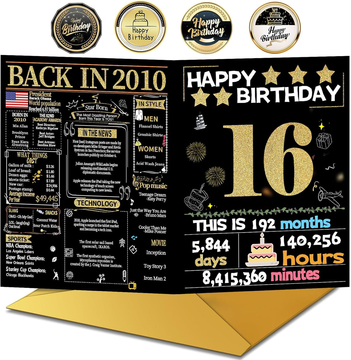 16th Birthday Card with Envelope - Back in 2010