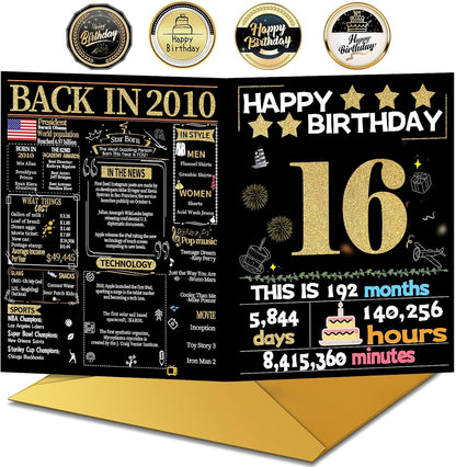 16th Birthday Card with Envelope - Back in 2010