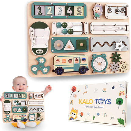 KALOTOYS Large Montessori Busy Board for Baby & Toddlers 1-3 — 17-Inch Wooden Sensory Activity Board — Fine Motor Skills & Early Learning Educational Toy for 1 2 3 Year Old, Travel Friendly & Safe