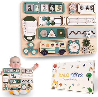 Large Montessori Busy Board for Baby & Toddlers 1-3 — 17-Inch Wooden Sensory Activity Board — Fine Motor Skills & Early