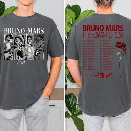 Handmade Bruno The Romantic Tour 2026 Front and Back T-Shirt, Bruno Concert Merch, Memorabilia Best Friend Matching Tee, Mars Pop Music Fan T-Shirt Multicolor Unisex