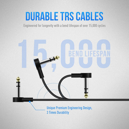 TRS Guitar Patch Cable 1/4 inch Right Angle Effect Pedal Cord, Noise Free Pedal Board Patch Cables, Low Profile Stereo TRS Effect Patch Cords for Pedals (6IN+12IN)