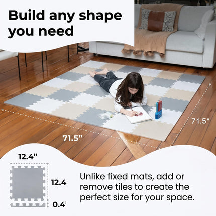 Baby Play Mat, Soft Foam Floor Tiles for Kids. Adjustable Interlocking Foam Tiles, Fits with 74x74 Playpen Baby mat for Crawling & Development, Playmat for Babies 6-12 Months