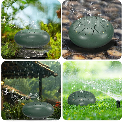 Rain Drum for Outside Garden, 6 Inches 8 Notes Steel Tongue Chakra Drums, Waterproof Meditation Rain Chime, Musical Instruments for Adult Gift with Bag, Music Book, Drum Mallets (Green)