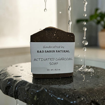 K&D Activated Charcoal Soap - Natural Detox Bar with Bentonite Clay & Rice Water - Rose Scented Deep Cleansing Soap - 4oz Handcrafted
