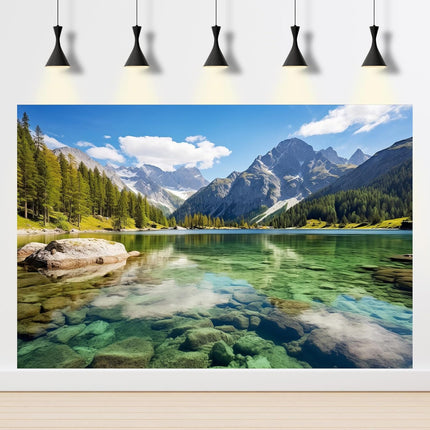 Mountain Lake Aquarium Background Pine Trees Ldyllic Landscape Fish Tank Background Serene Captivating Lake Reptile Tank Backgrounds Nature Majestic Mountains Reptile Enclosure Backgrounds 48x18in