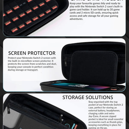 Orzly Switch 2 Accessories Bundle Carry Case & Screen Protector for Nintendo Switch 2 (2025) Console, TravelCase, Screen Protection, Grip Case, USB-C Cable, Games Holder, Headphones, Thumbgrips