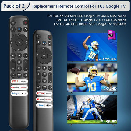 Only for TCL-Google-TV-Remote-Control Replacement,RC813 Compatible with TCL QM8/QM7/Q7/Q6/Q5/S5/S4/S3 4K UHD HDR LED QLED QD-Mini LED Full-HD Smart TVs(Pack of 2)