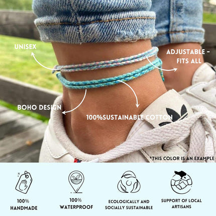 Made by Nami 2 Pcs Wave String Ankle Bracelets for Women Waterproof & Adjustable Thin Braided Anklet Surfer Boho Ankle Bracelet Set of 2 Beach Accessories