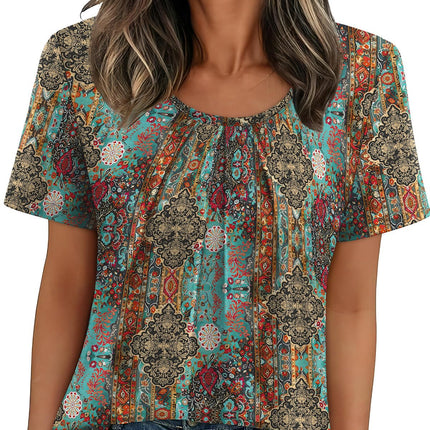 Women T Shirts Pleated Short Sleeve Tops Business Casual Blouses