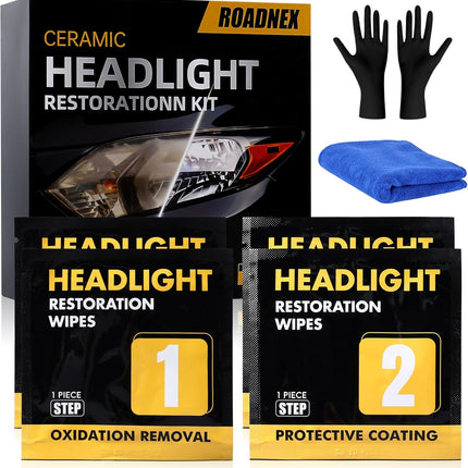 Headlight Restoration Kit, Ceramic Headlight Cleaner and Restorer Kit 2-Step Wipes, Removes Yellowing, Oxidation & Cloudiness, Restores Clarity Brings Headlights Back to Like New Condition,（1Pcs）