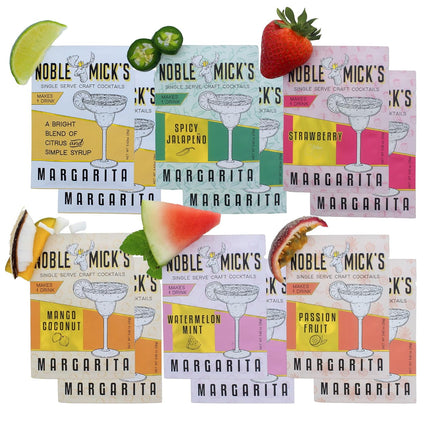Noble Mick's Easy Delicious Refreshing Ready To Use For A Party, Celebration, or Happy Hour Single Serve Craft Cocktail Mix, Variety Sampler Pack Margarita, 12 Pack