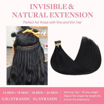 I Tip Real Human Hair Extensions, 24 Inch 50g 50S, Jet Black - photo 3