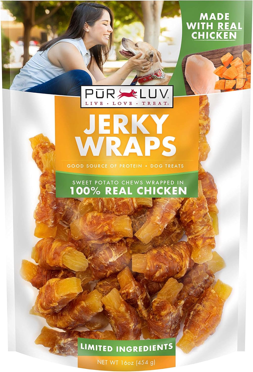 Chicken Wrapped Sweet Potato Dog Treats, Rawhide Free Jerky Wraps