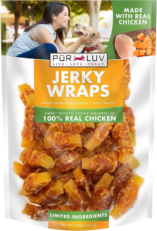Chicken Wrapped Sweet Potato Dog Treats, Rawhide Free Jerky Wraps