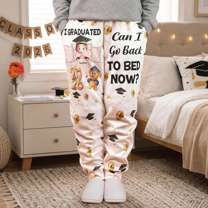 I Graduated Can I Go Back To Bed Now - Personalized Lounge Pants, I Graduated Can I Go Back To Bed Now Pajama Pants, Class of 2026 Graduation Custom Photo Sleep Pants for College Graduates Friends