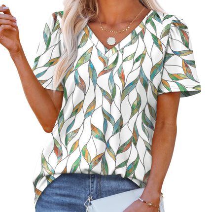 T Shirts for Women V Neck Dressy Casual Blouses Puff Short Sleeve Summer Tops Loose Fit
