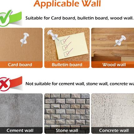 200 Pcs Push Pins Tacks, Thumb Tacks for Wall, Clear Plastic Head, Steel Point, Decorative Push Pins, Standard Thumb Tacks for Bulletin Board, Corkboard, Map, Calendar, Photo, Home, Office