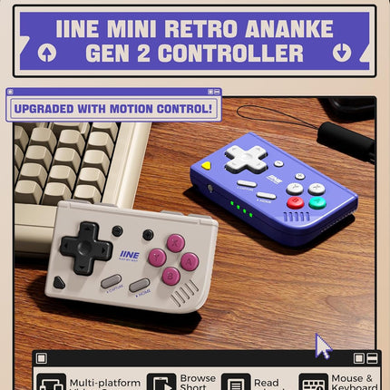 IINE Mini Retro Game Controller, Pocket-Size Wireless Mini Game Controller with Keychain Design, Portable Travel Controller for Mobile & PC Gaming (Purple)