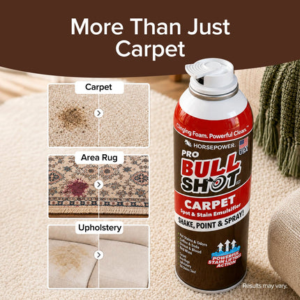 Bull Shot Pro Carpet, Professional Strength Carpet Spot & Stain Remover | Stain-lifting foam action, removes coffee, soda, wine, grease, new & old stains, just point & spray