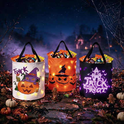 Halloween Trick or Bags with LED Lights 3 PACKS Light Up Buckets