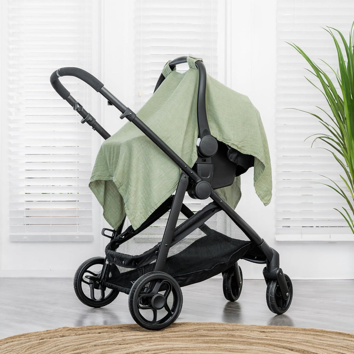 Sage Baby Car Seat Cover - Bamboo Rayon and Muslin Cotton Blend Canopy - photo 2