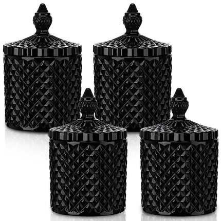 4 Pcs Crystal Glass Candy Jar Set with Lids Home Decorative Storage Jars for Apothecary, Bathroom, Kitchen, and Pantry, Ideal for Cotton Swabs and Jewelry (Medium,Green)