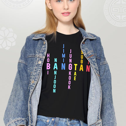 Seven Stars Acrostic Graphic Tee - Premium Cotton Boy Band Typography Shirt, K-Pop Fan Minimalist Streetwear, Army Gift