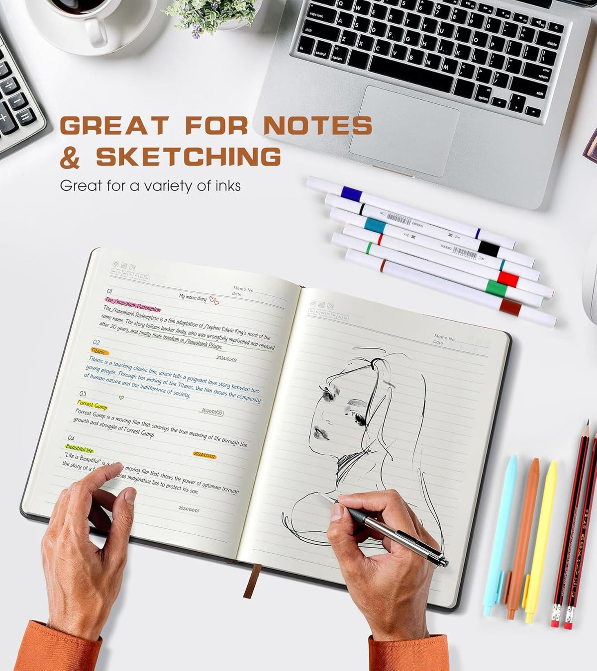 Lined Journal Notebook for Women Men,256 Pages A4 Large Hardcover Leather Journals for - photo 5