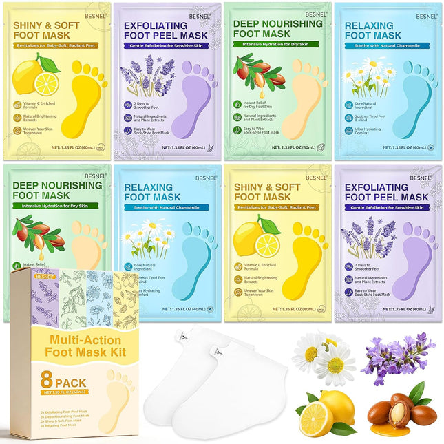 8 Pack Moisturizing Foot Masks for Dry Cracked Feet