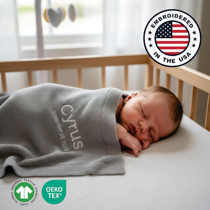 Personalized Baby Blanket - 100% GOTS Certified Organic Cotton - Custom Baby Blanket for Boys and Girls - Embroidered Swaddle, Customized Baby Name Blankets (Green)