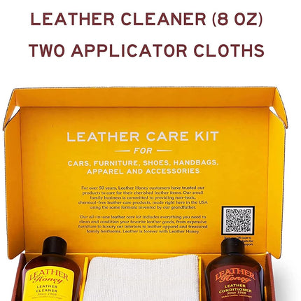 Leather Honey Complete Leather Care Kit: Cleaner, Conditioner, 2 Cloths. Non-Toxic Leather Care Made in the USA Since 1968. Restore Couches, Car Seats & Interior, Jackets, Shoes & Bags. for Any Color