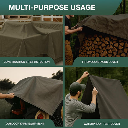 CCS Waterproof Canvas Tarp Cover – Heavy Duty Duck Cloth, Waxed Canvas Tarpaulin with Rustproof Brass Grommets for Camping, Construction, Equipment & Outdoor Use (Olive Drab, 8x12 Ft)