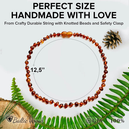 Baltic Proud Amber Necklace (Unisex Cognac Polished 12.5 Inches) - Certified Premium Quality Raw Baltic Sea Amber