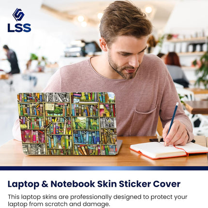 LSS 15 15.6 Inches Laptop Notebook Skin Sticker with 2 Wrist Pads - Reusable Cover Protector Vinyl Sticker Cover Decal Fits 13" - 16" HP Asus Acer Samsung - Books Design