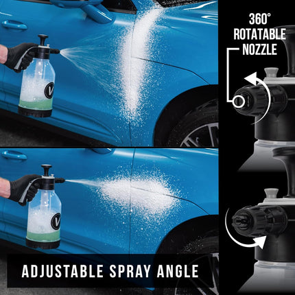 Premium Foam Pump Sprayer for Car Cleaning Kit and Car Detailing Kit, Foaming Spray Bottle with Trigger Lock, Adjustable Nozzle; Clear Canister with Level Indicators; 1.25L Working Capacity