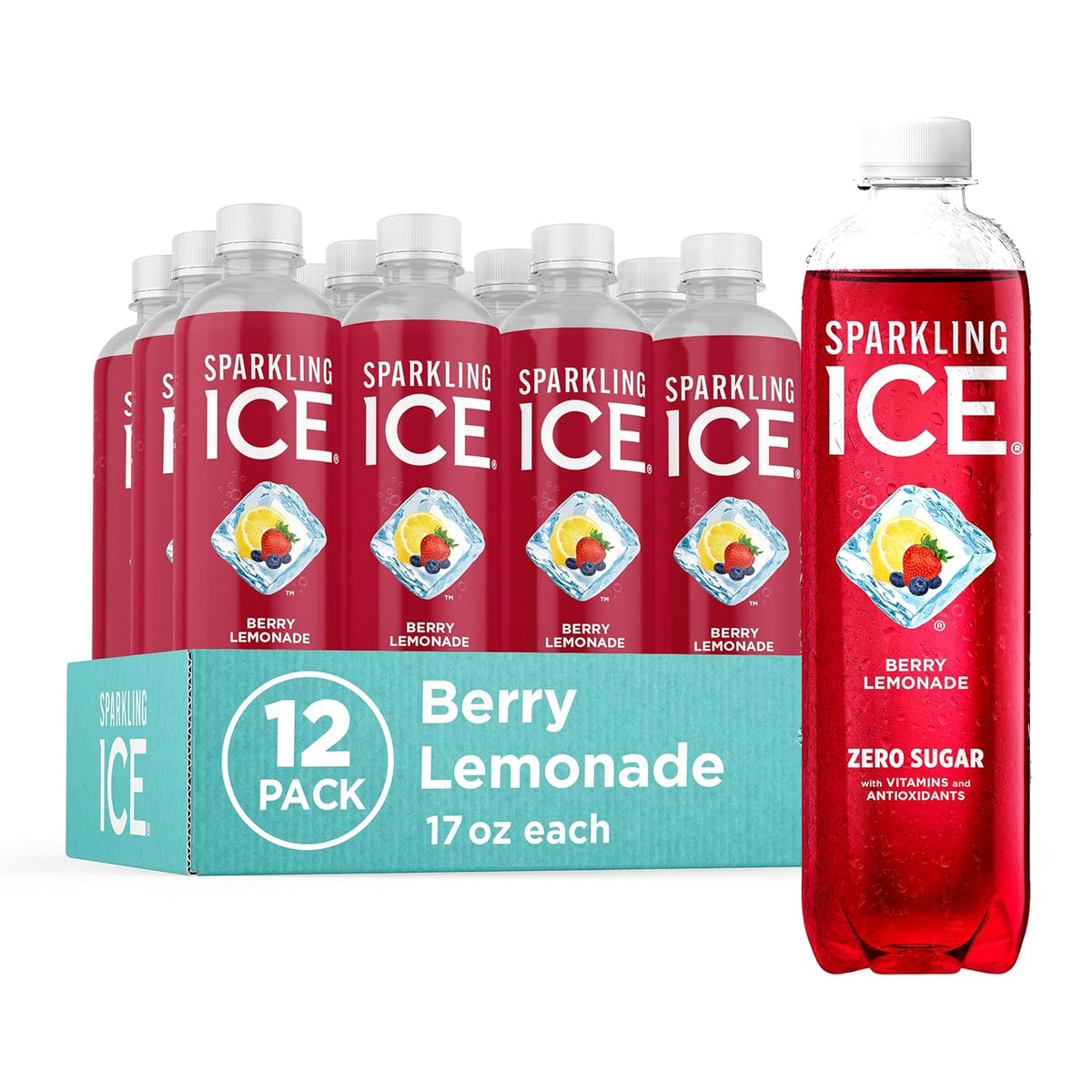 Berry Lemonade Sparkling Water, Zero Sugar Flavored Water, with Vitamins and Antioxidants, Low Calorie Beverage, 17 fl