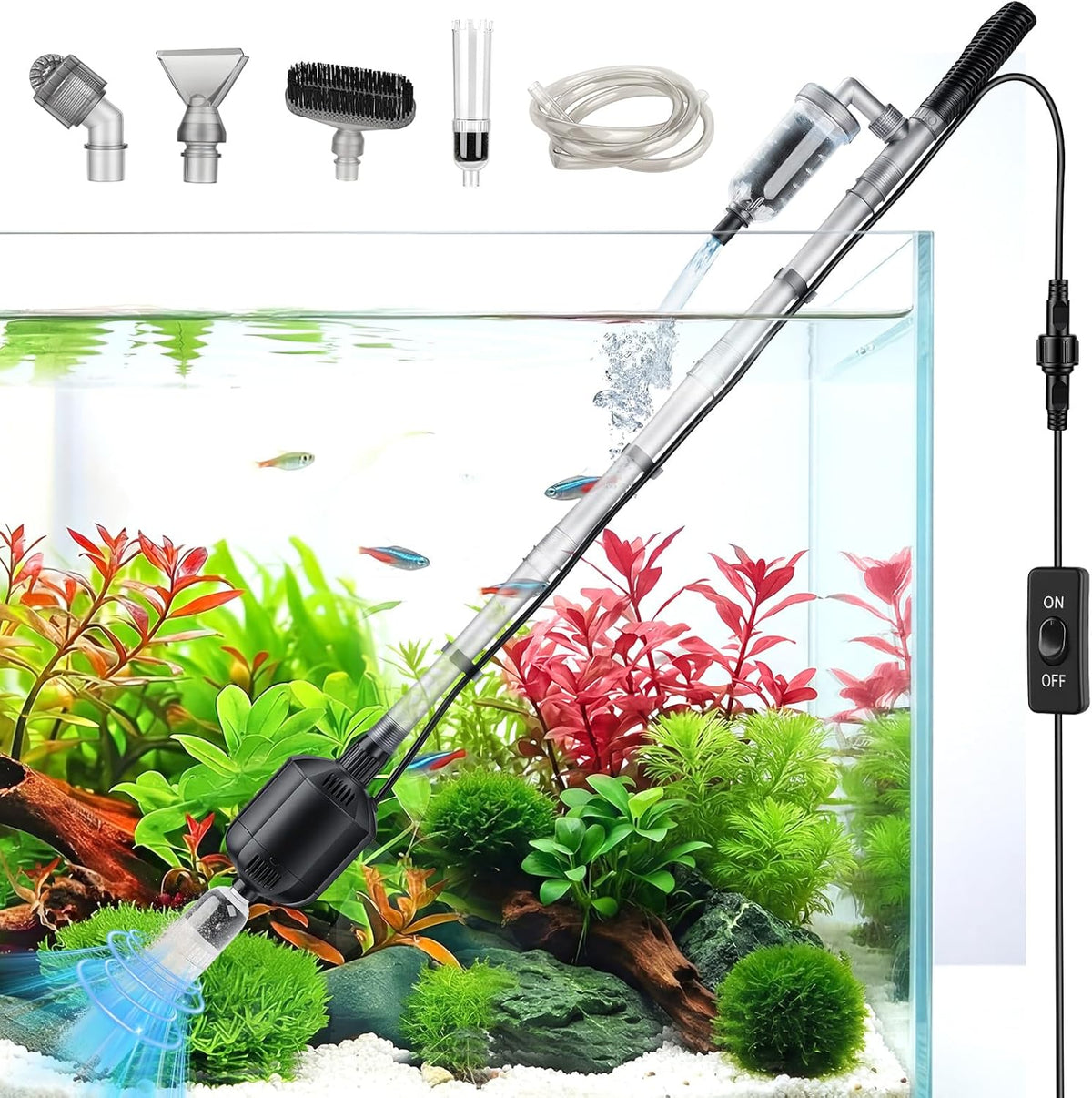 5 in 1 Electric Aquarium Gravel Cleaner, 360GPH Automatic Fish Tank